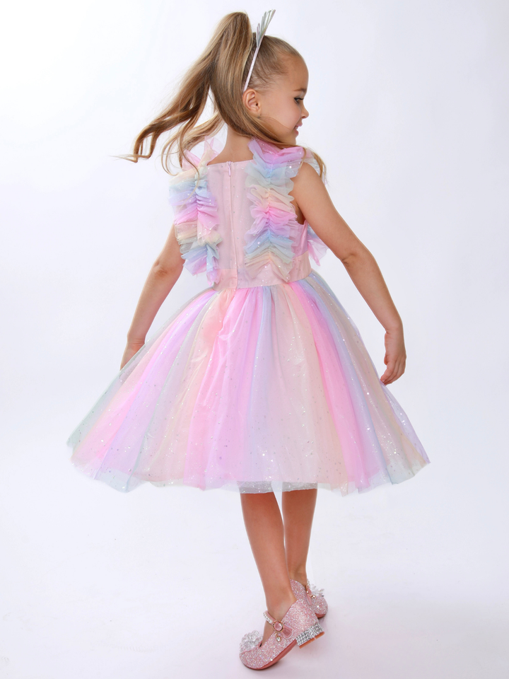 Birthday Magic Rainbow Ruffle Tulle Dress Mia Belle Girls