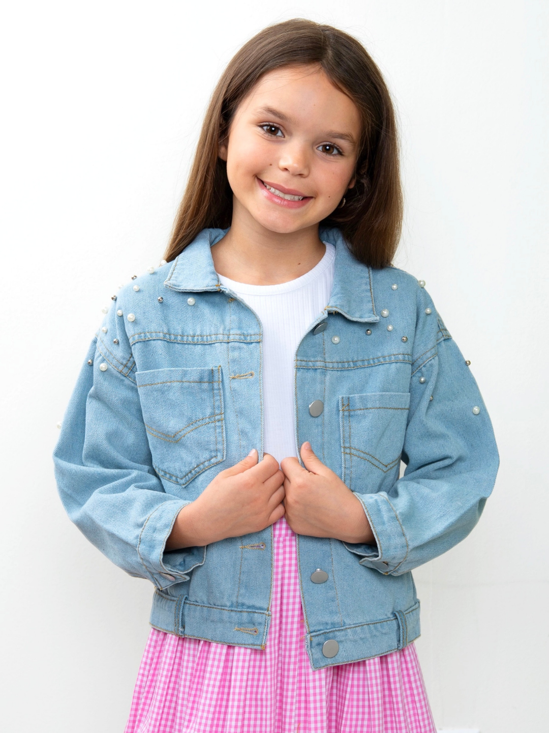 Pretty Pearl Embellished Denim Jacket Mia Belle Girls