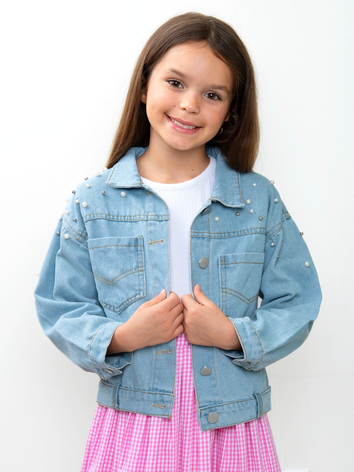 Pretty Pearl Embellished Denim Jacket Mia Belle Girls