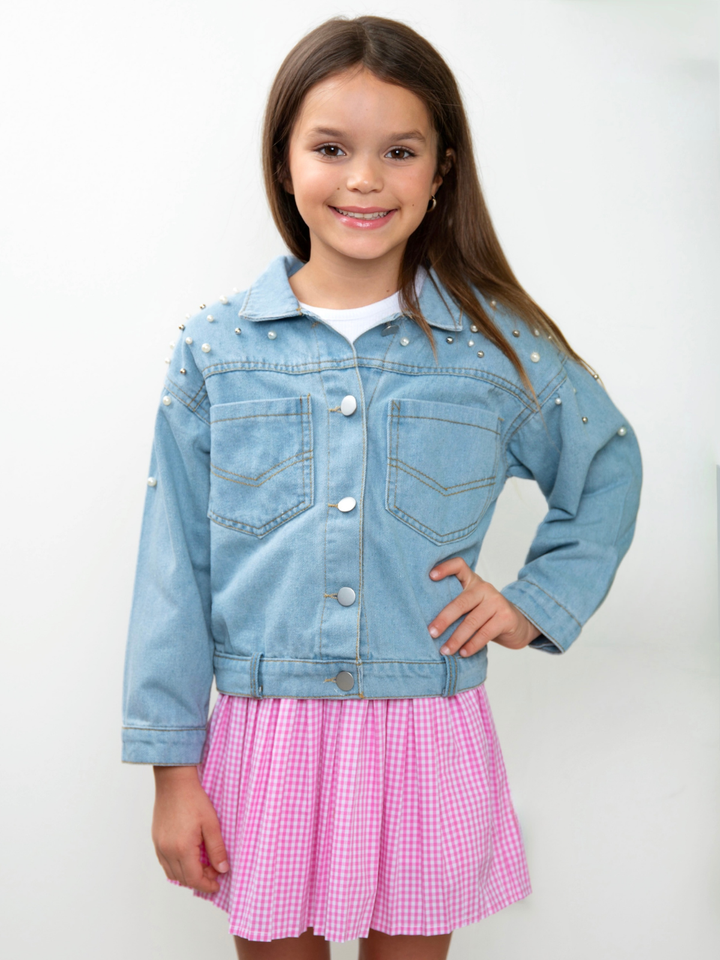 Pretty Pearl Embellished Denim Jacket Mia Belle Girls