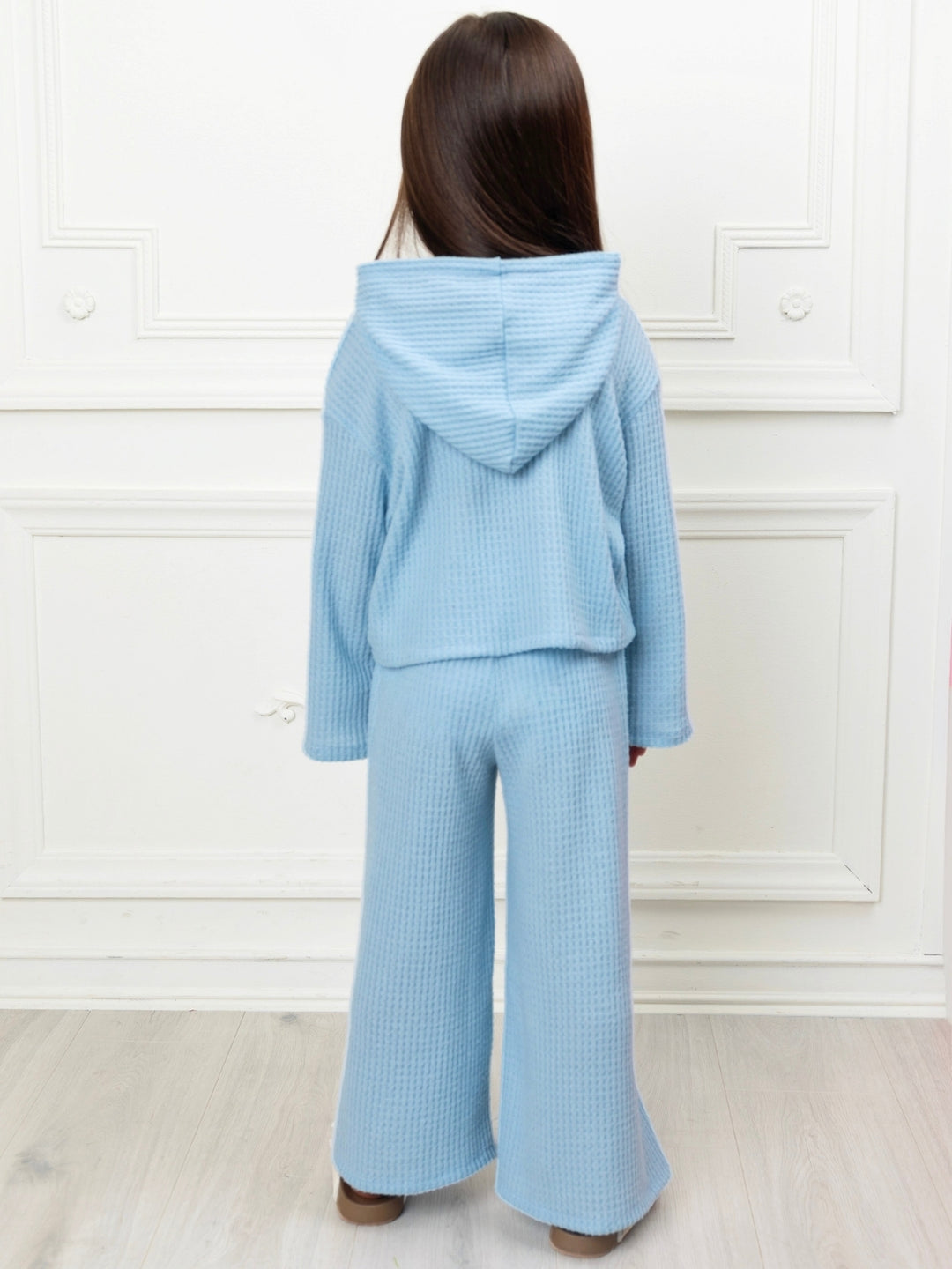 Light blue girls two piece waffle knit set