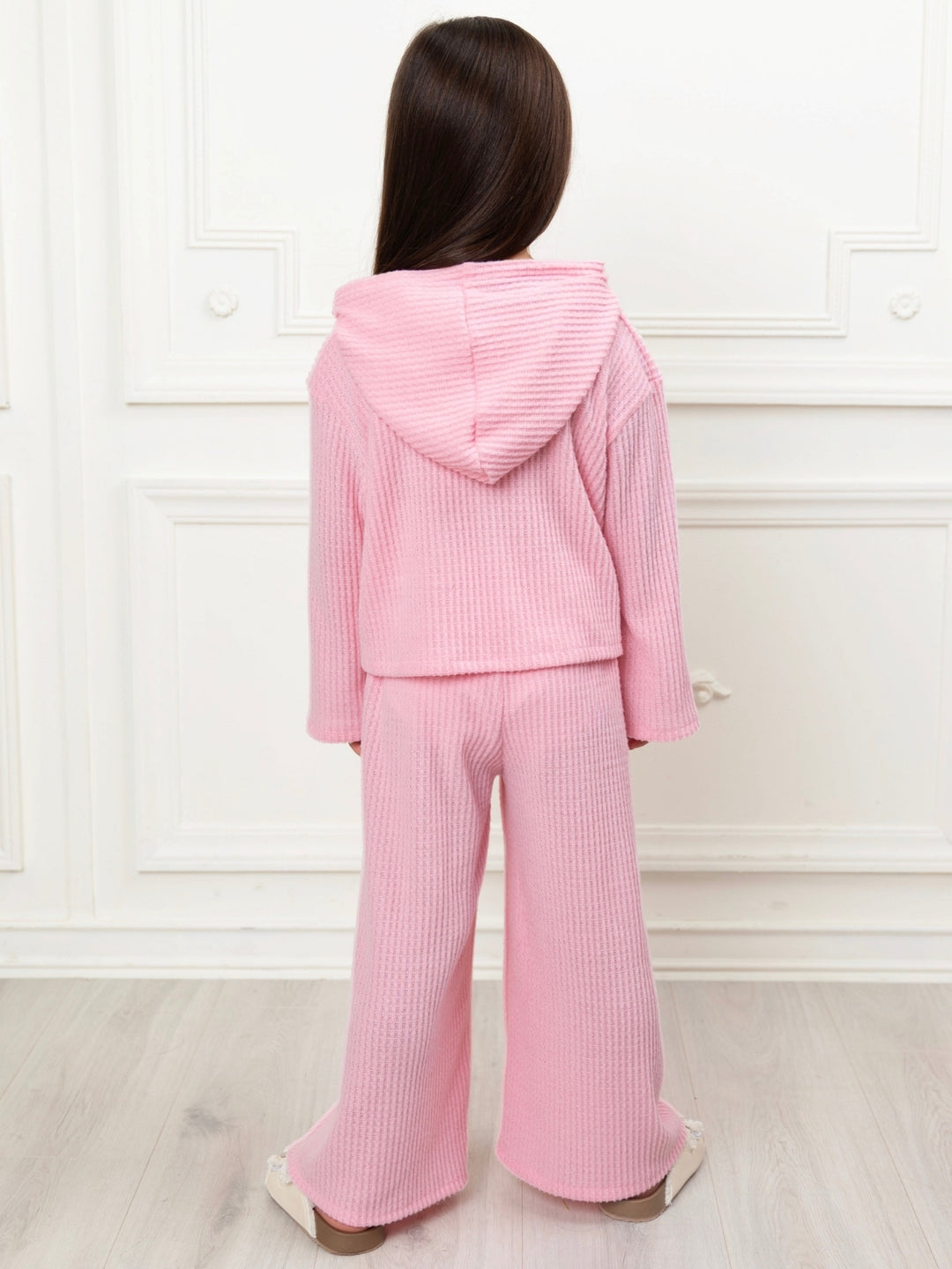Soft pink girls two piece waffle knit set