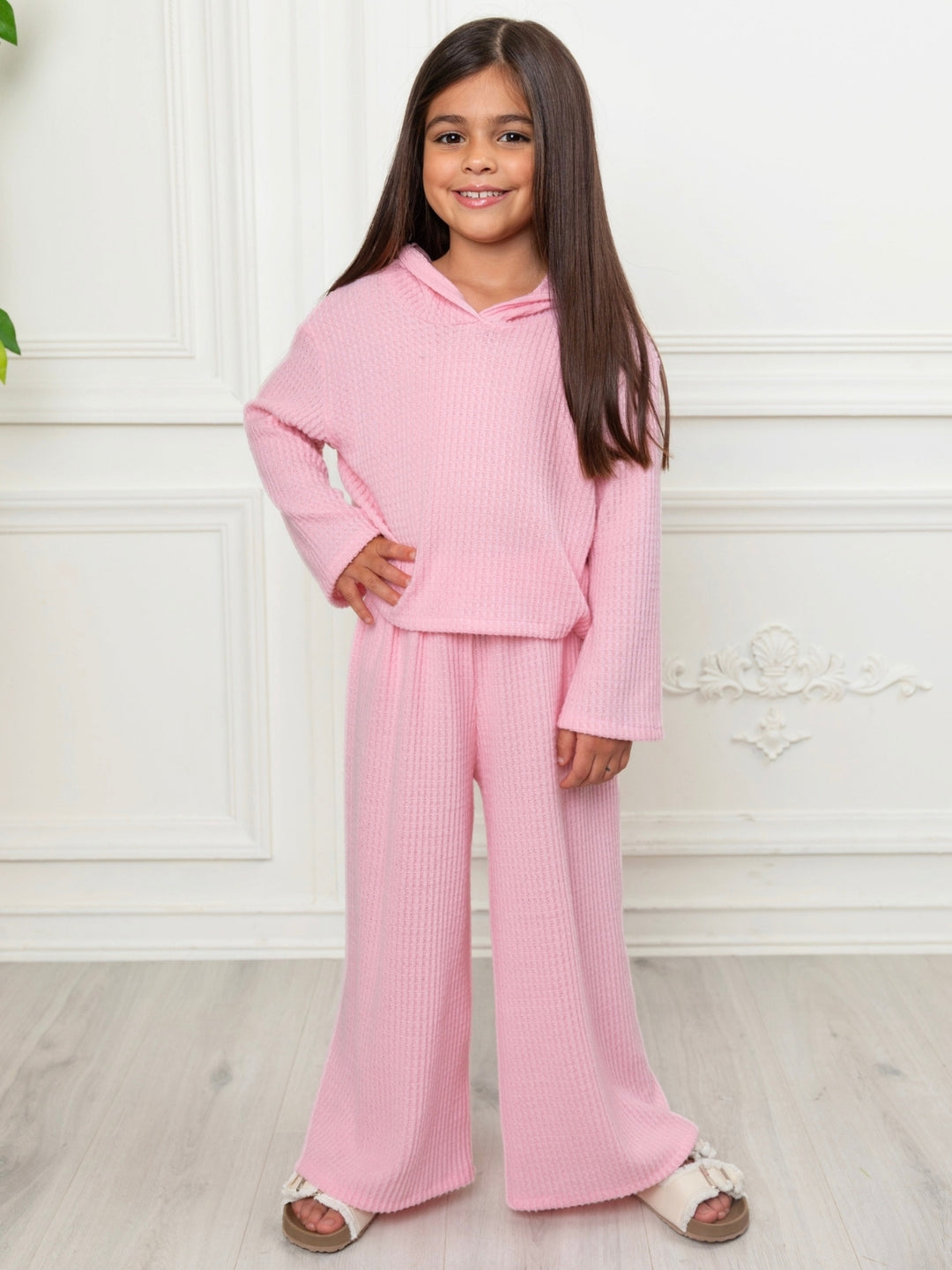 Girls casual matching set with hoodie and wide leg pants