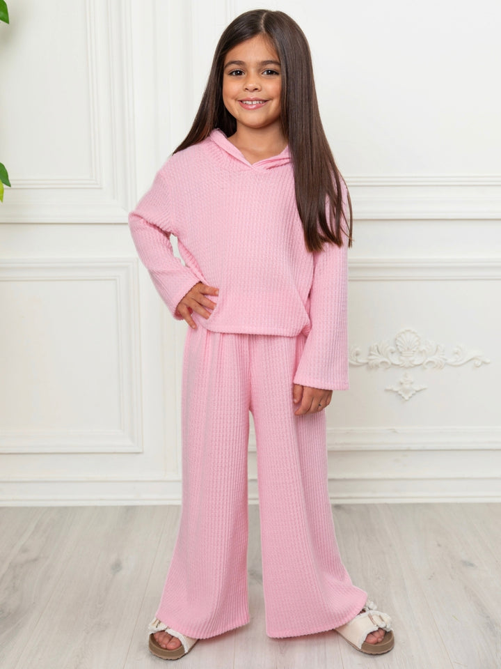 Girls casual matching set with hoodie and wide leg pants