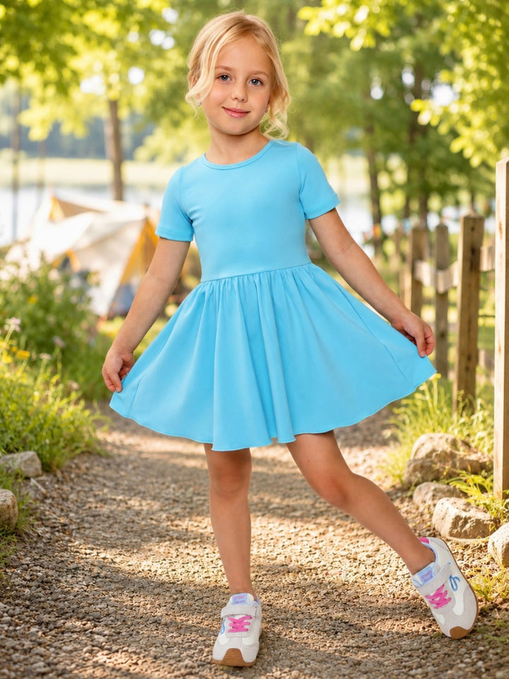 Girls aqua blue active twirl dress for summer