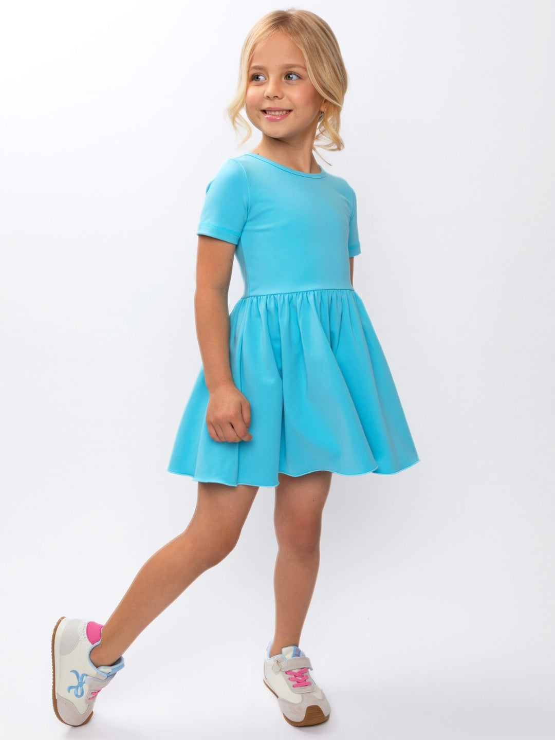 Girls athletic-inspired aqua dress for dance and tennis
