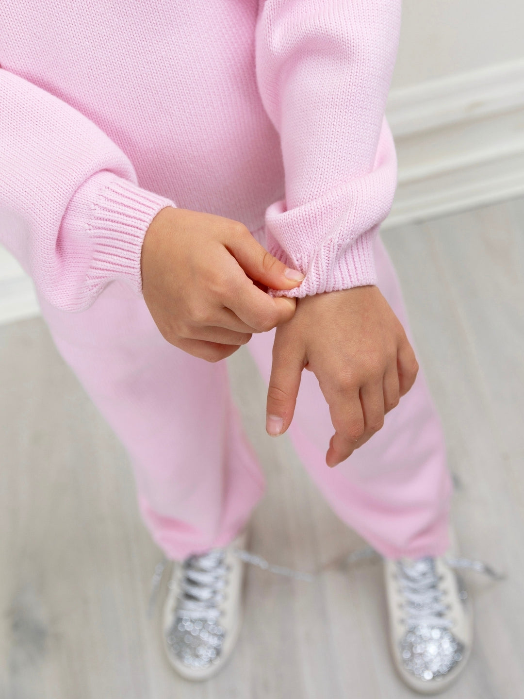 Girls pink sweater set with relaxed fit pullover and pants