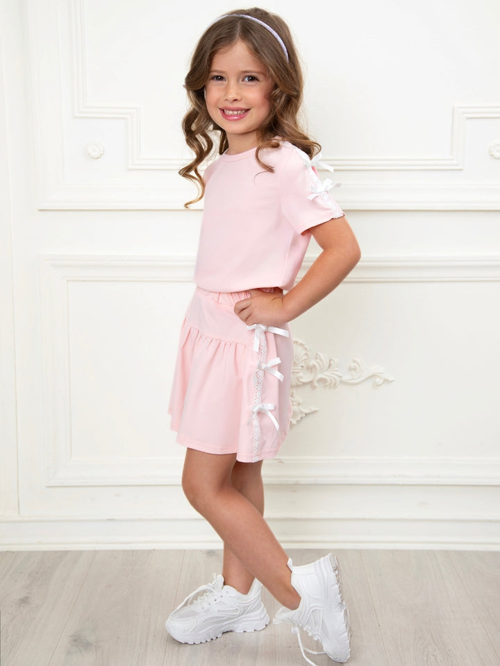 Trendy girls pink tennis skirt set for everyday wear