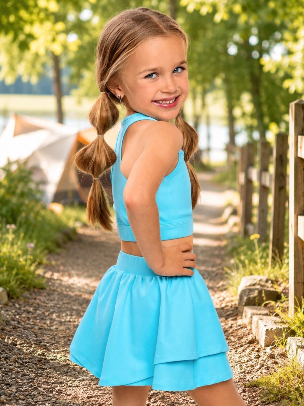 Solid aqua girls sporty matching outfit for summer