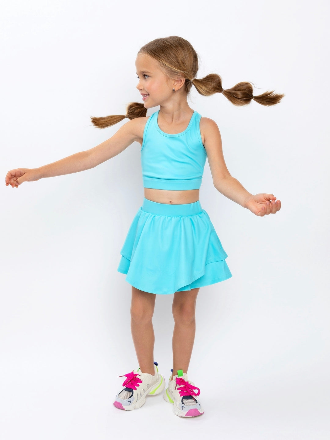 Girls tennis skort set in aqua blue activewear style