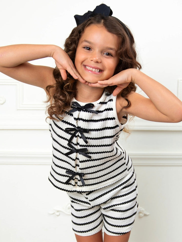 Girls casual outfit with bow front sleeveless top and shorts
