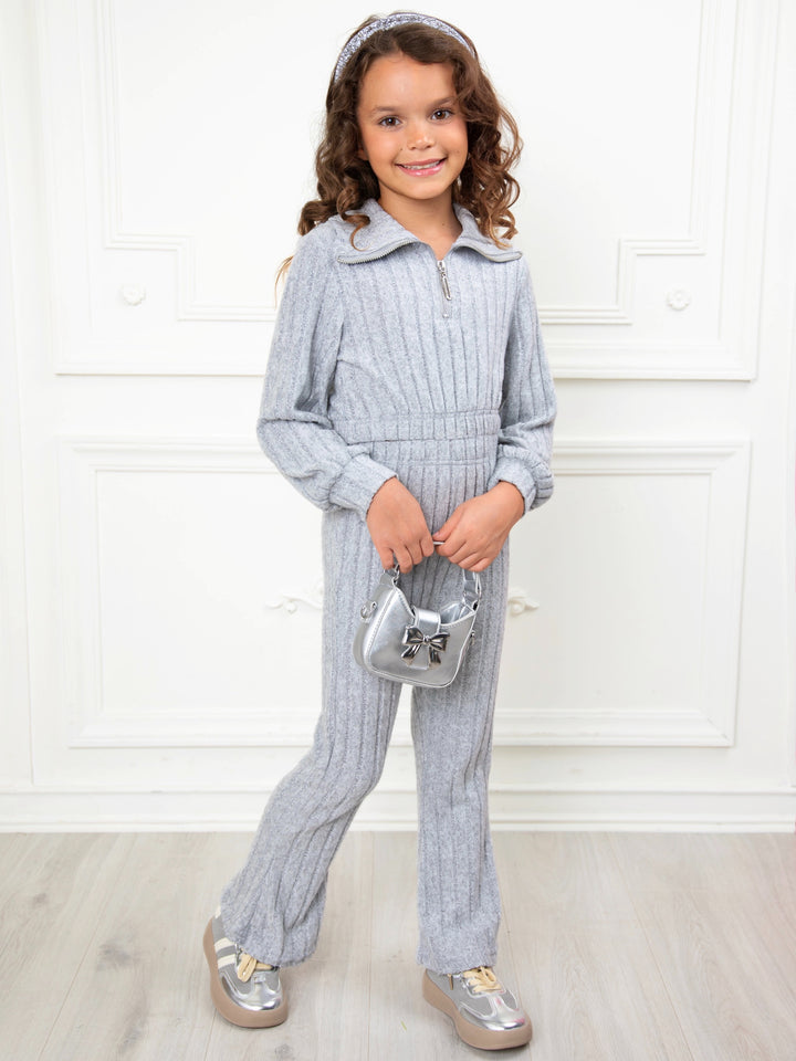 Girls ribbed quarter zip lounge set with matching pants