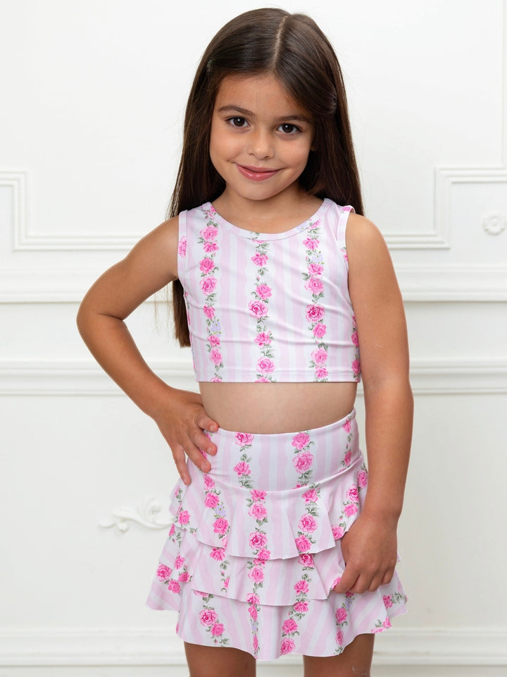 Girls spring and summer floral outfit with matching pieces