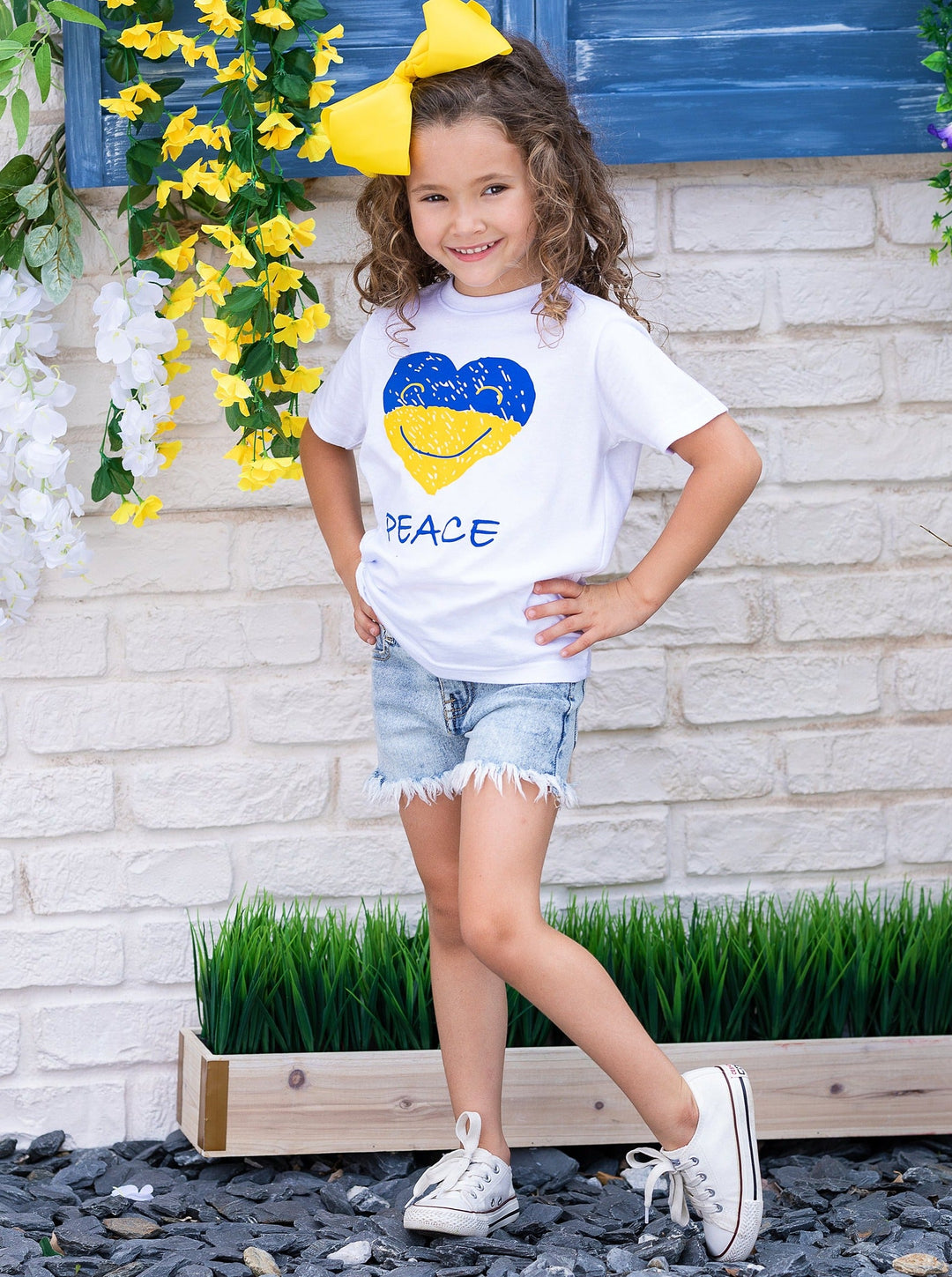 Cute Toddler Tops | Little Girls Support Ukraine Short Sleeved Top 