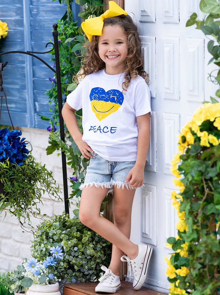 Cute Toddler Tops | Little Girls Support Ukraine Short Sleeved Top 