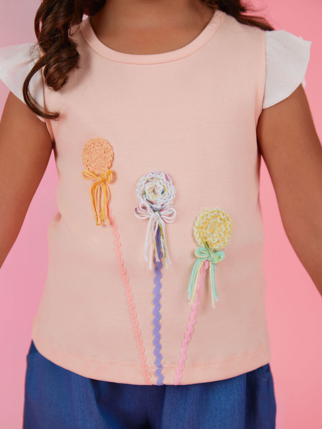Peach Premium Cotton Embroidered Flower Slim Fit Top