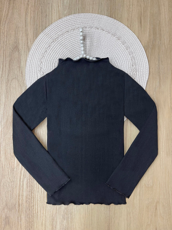 Cozy Lettuce-Edge Fleece Lined Long Sleeve Top
