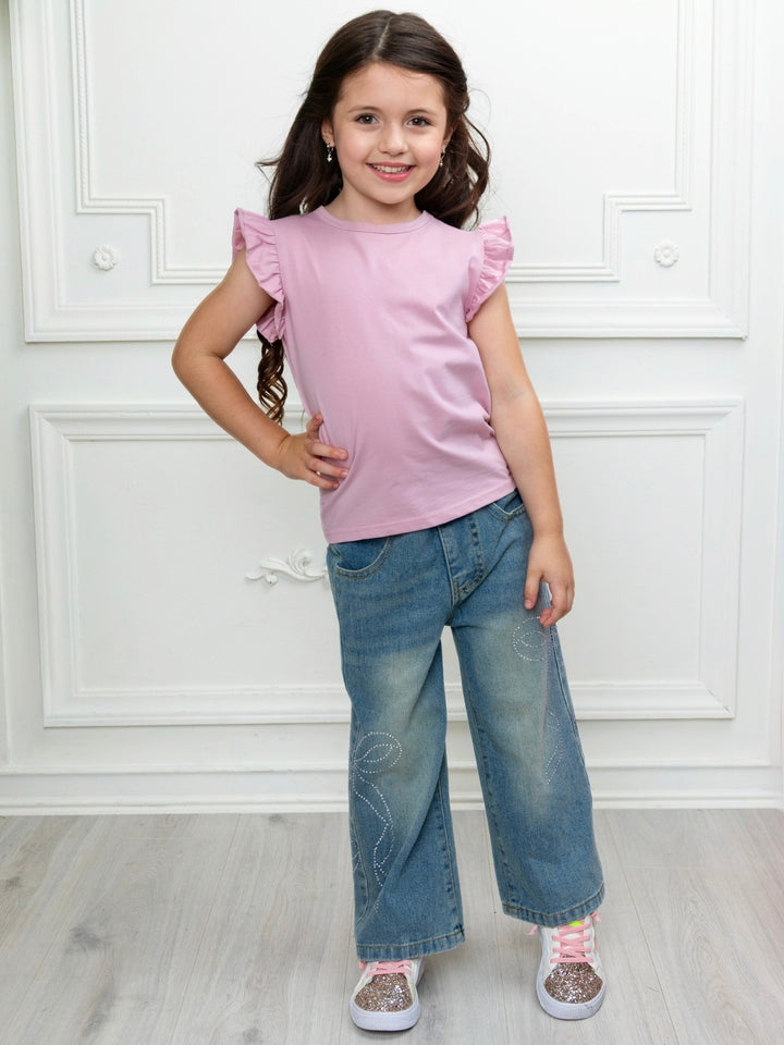 Cute girls everyday top featuring ruffled cap sleeves