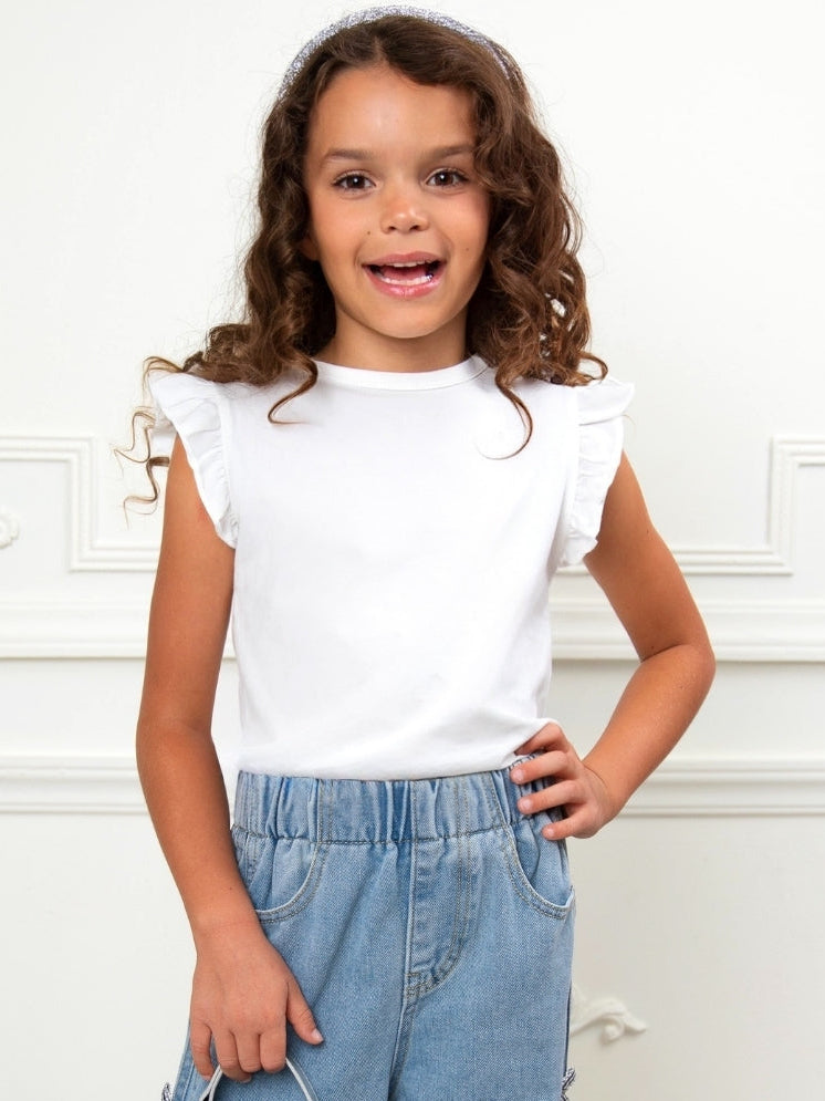 Cute girls everyday shirt with ruffle shoulder accents