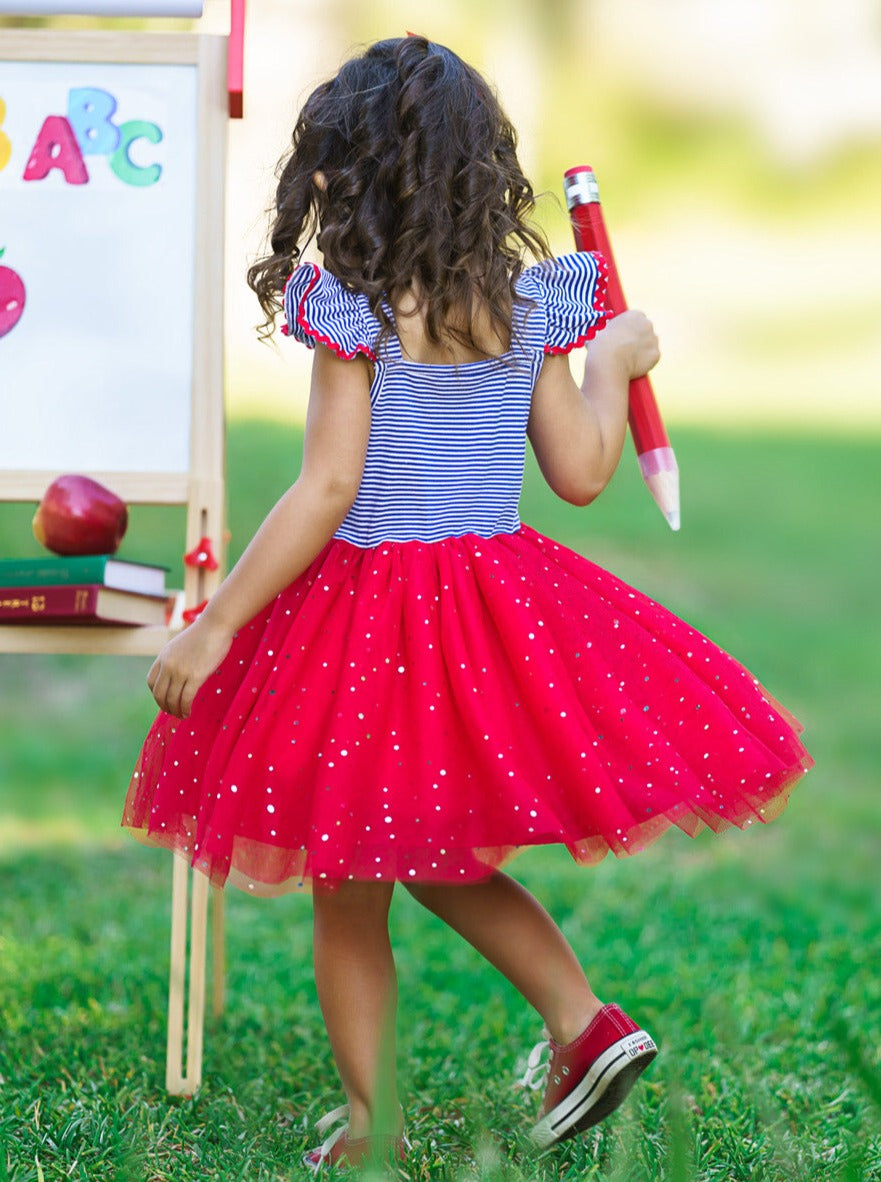 red dress with tutu A+ Attire Apple Sparkle Tutu Dress Mia Belle Girls, Red, 6