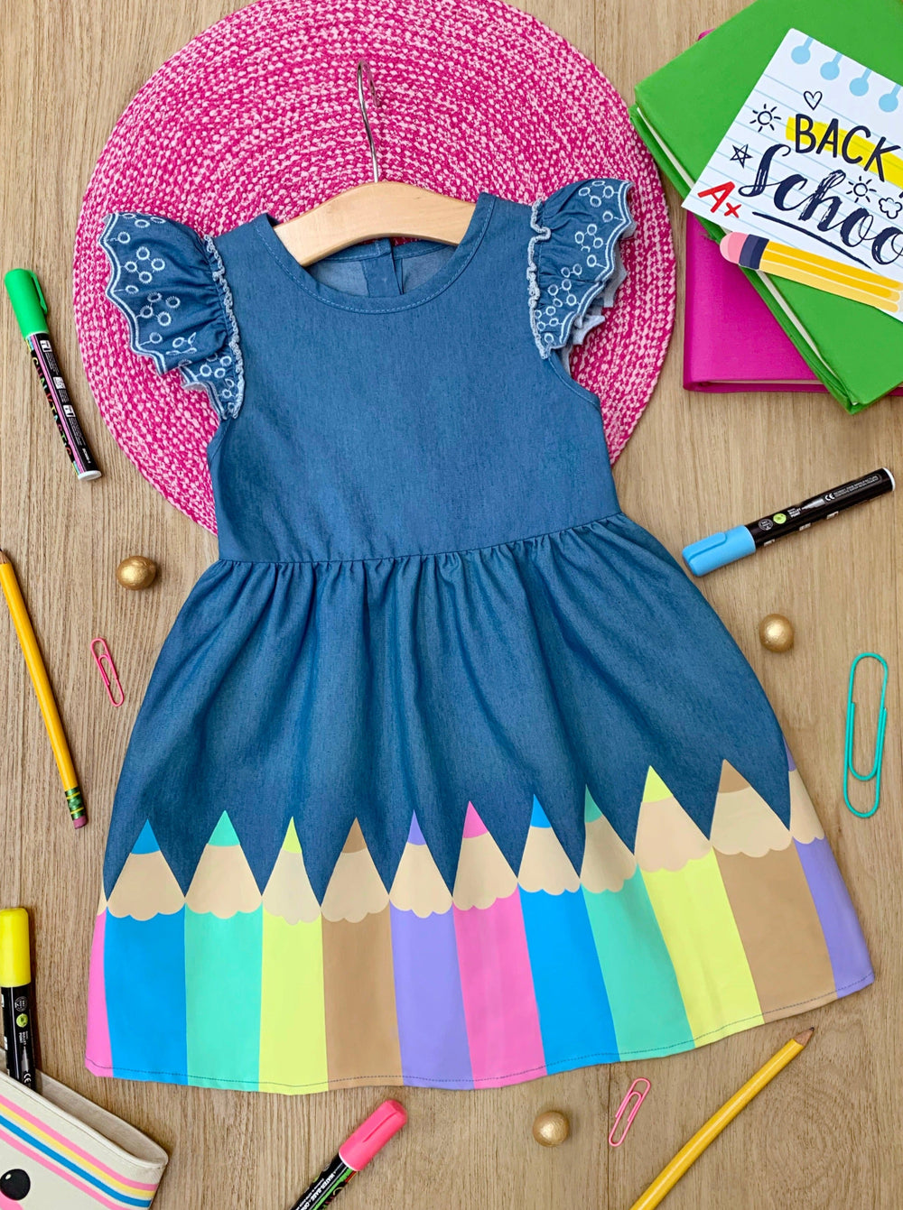 denim dress rainbow Lola + The Boys Happy Rainbow Denim Dress, 12