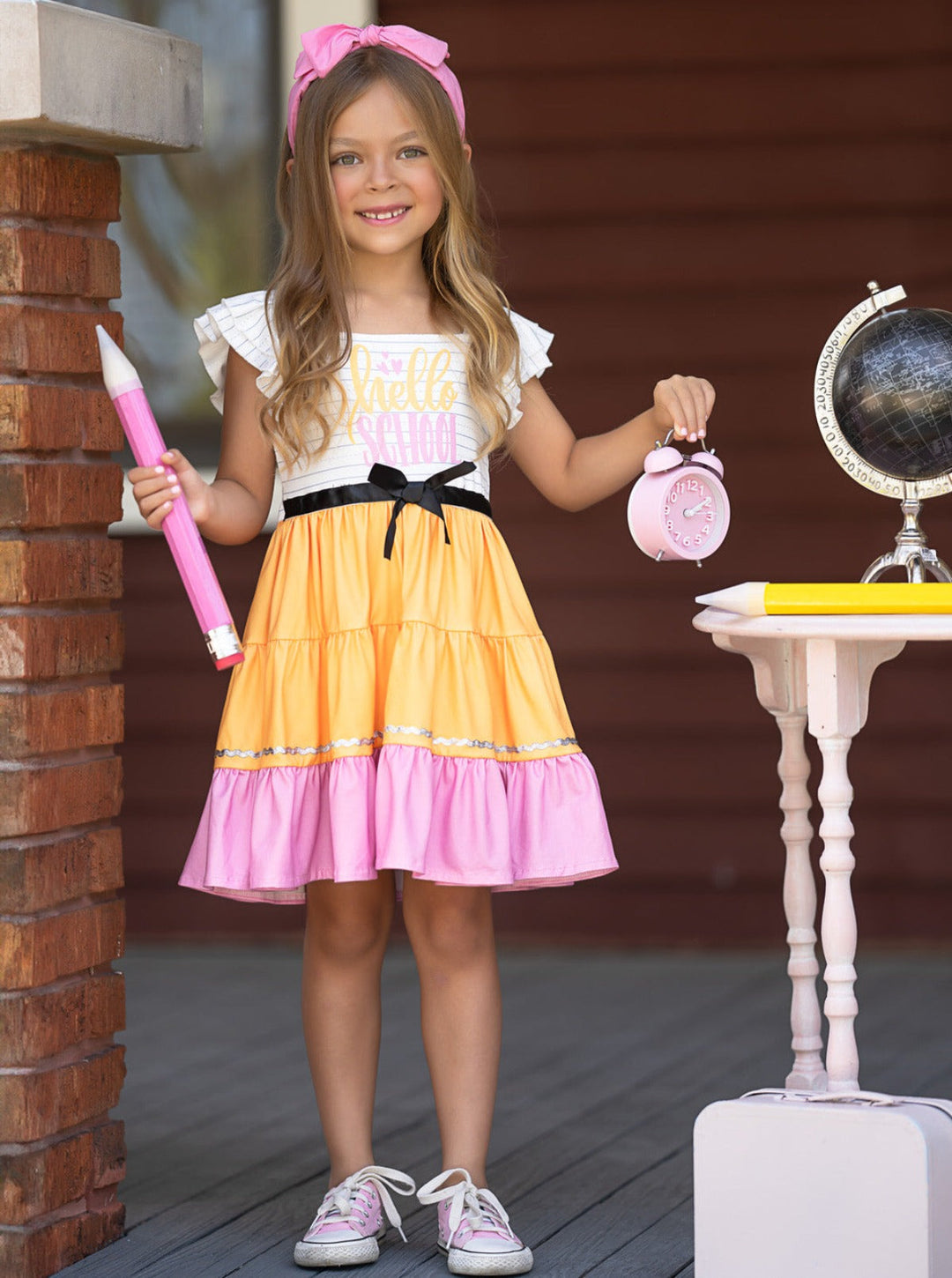 Mia Belle Girls Hello School Tiered Dress | Back To School Dresses