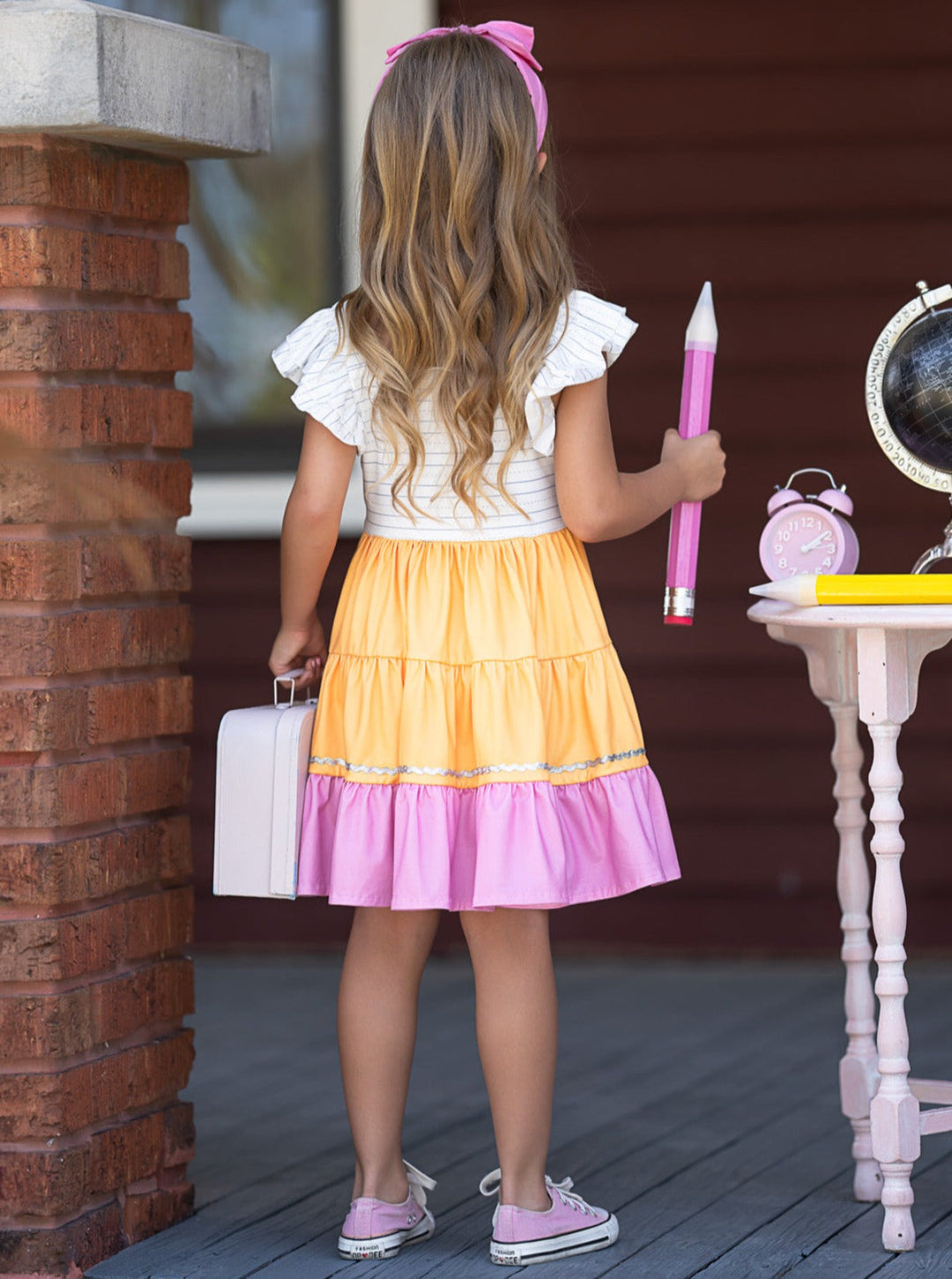 Mia Belle Girls Hello School Tiered Dress | Back To School Dresses