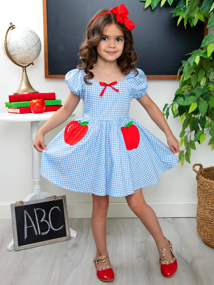 Apple Sweetheart Gingham Puff Sleeve Dress