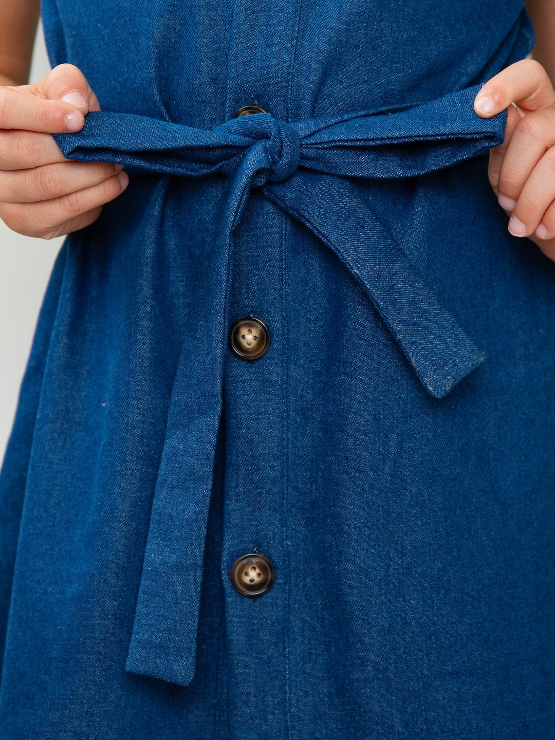 Apple Charm Denim Flutter Sleeve Dress