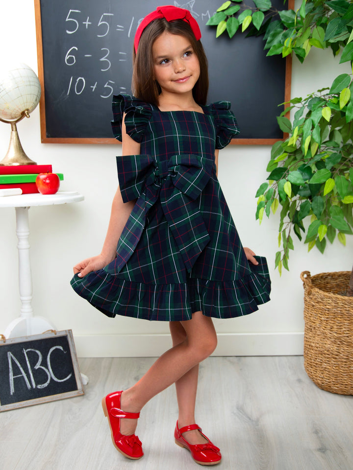 Scholarly Chic Plaid Bow Dress