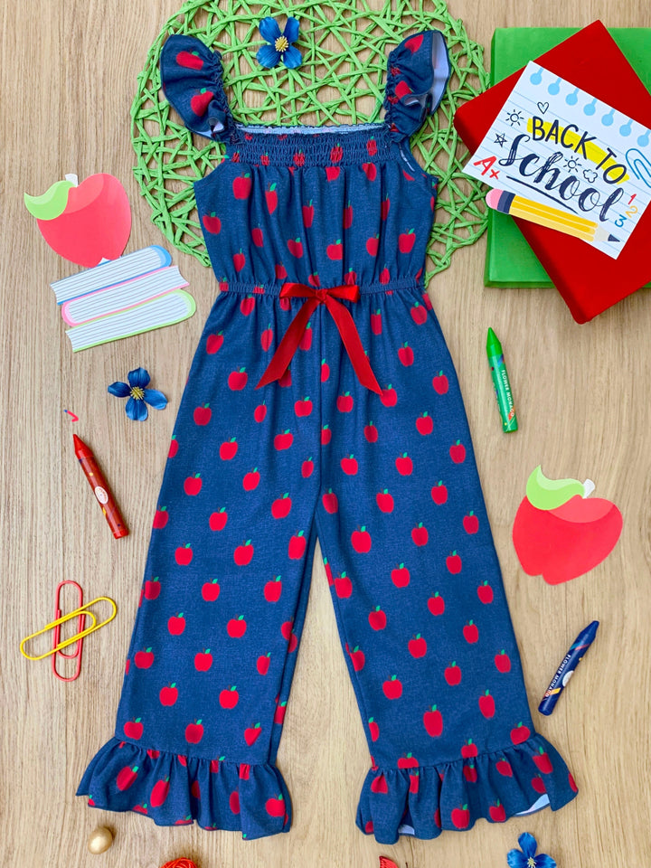 1st Day of School Clothes | Apple Ruffle Jumpsuit | Mia Belle Girls