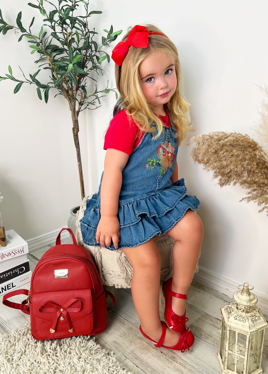 Owl Denim Overall Dress Set Mia Belle Girls