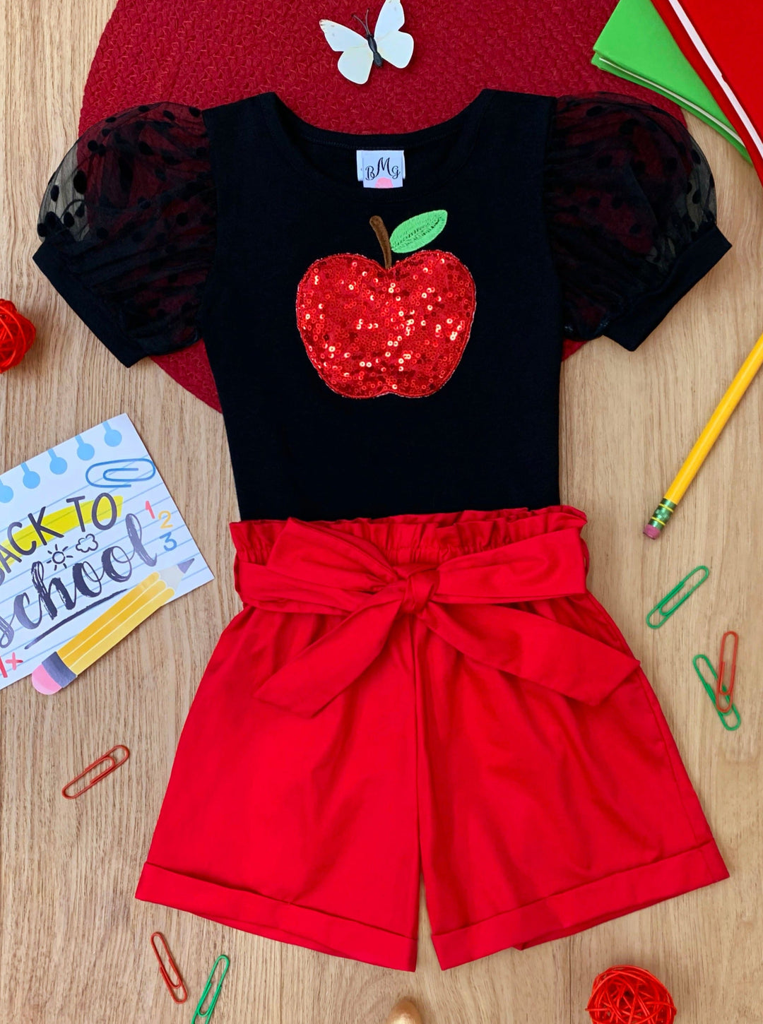 Mia Belle Girls Sequin Top And Paperbag Short Set | Back To School Set