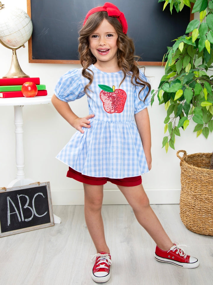 Sequin Apple Puff Sleeve Top & Red Short Set