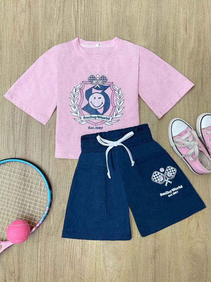 SmileyWorld Crest & Confidence Varsity Top and Athletic Short Set