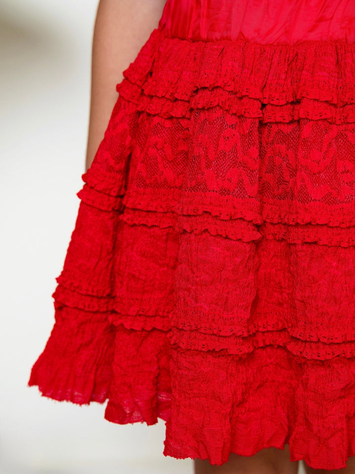 Sparkle Apple Tee & Tiered Lace Ruffle Skirt Set