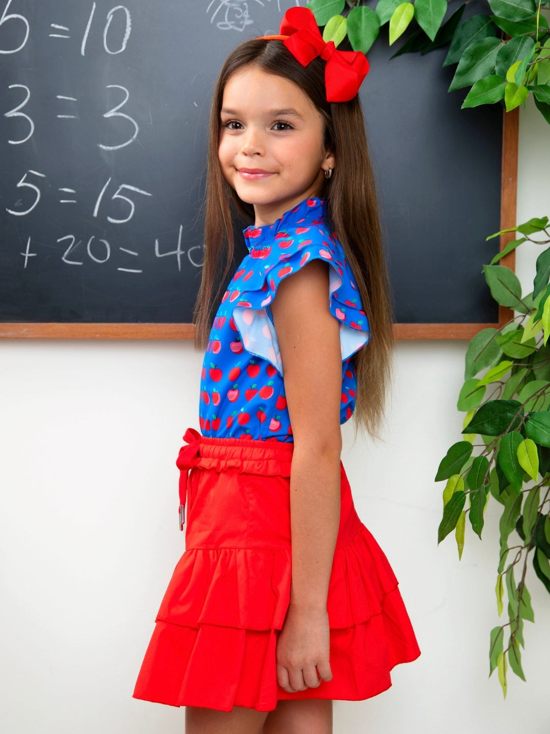 Classic Charm Apple Dot Flutter Top and Skirt Set