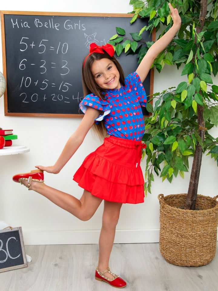 Classic Charm Apple Dot Flutter Top and Skirt Set