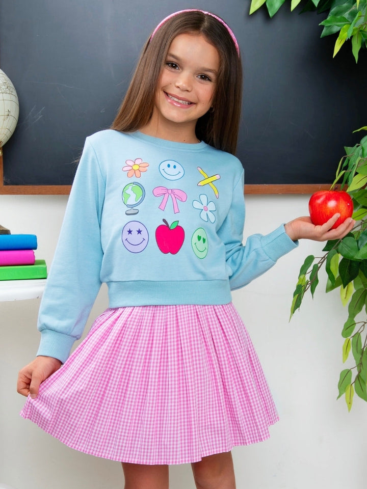 Happy School Days Sweatshirt and Gingham Skirt Set