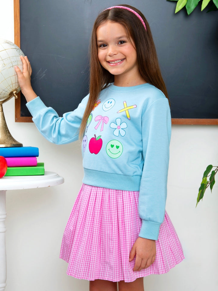 Happy School Days Sweatshirt and Gingham Skirt Set