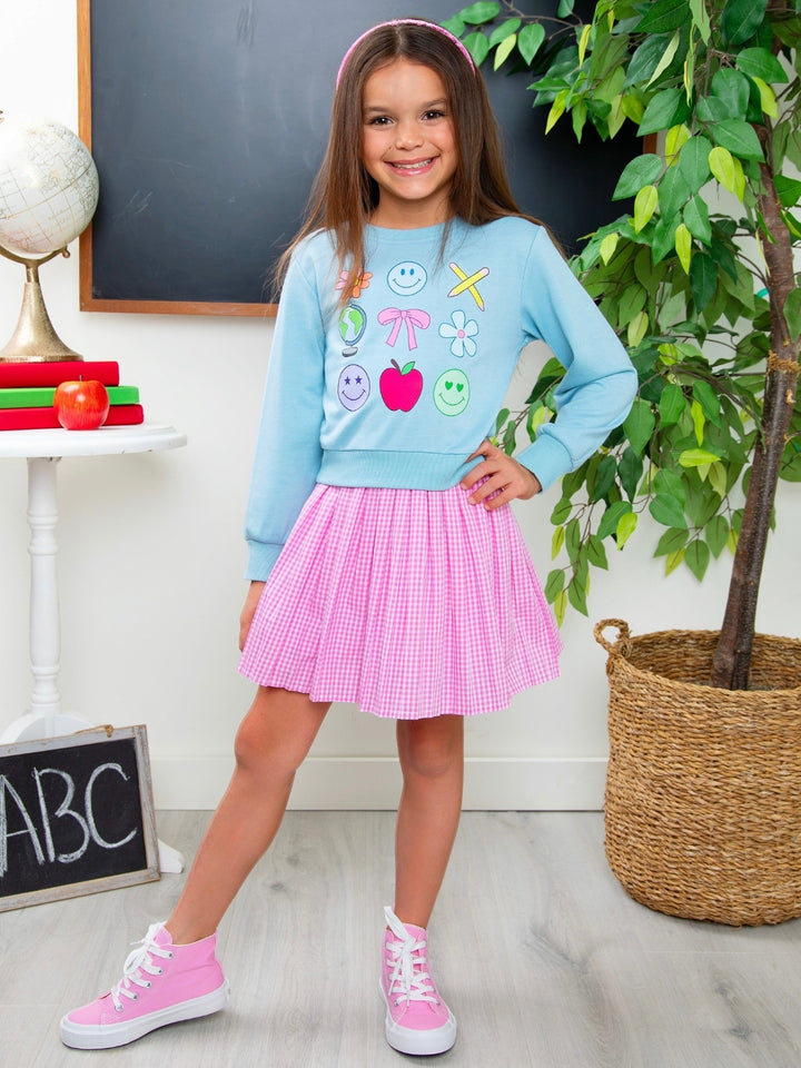 Happy School Days Sweatshirt and Gingham Skirt Set