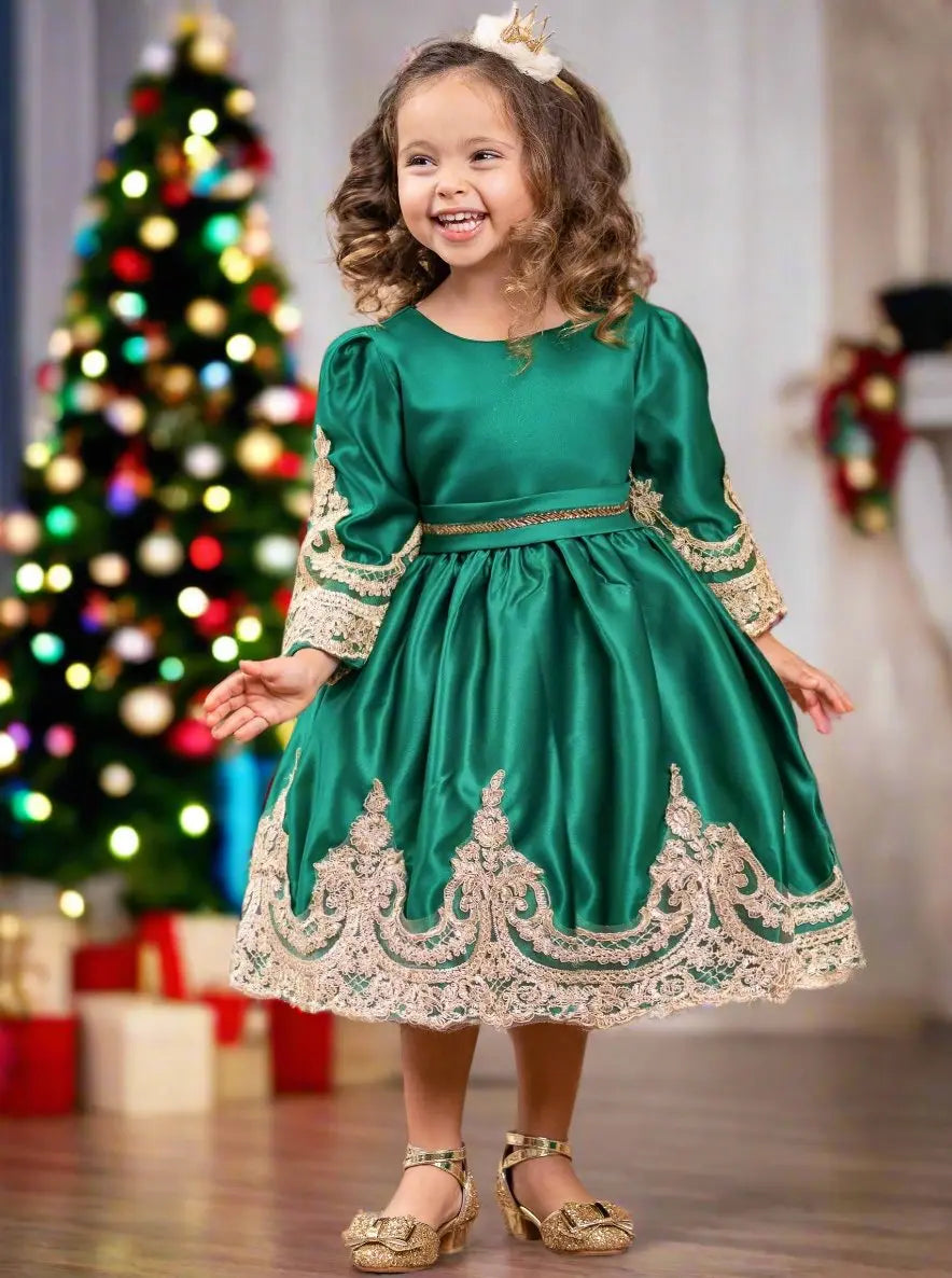 girls gold christmas dress Satin And Embroidered Holiday Princess – Mia Belle lined bodice and a Pre-loved Rentals Size US:16 Shop Birthday Sets for