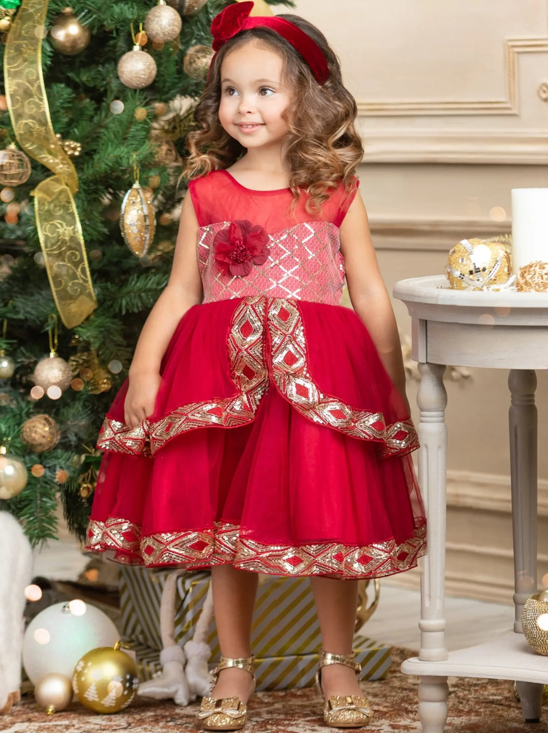 Girls Winter Formal Dress | Tiered Tulle Holiday Dress | Mia Belle Girls