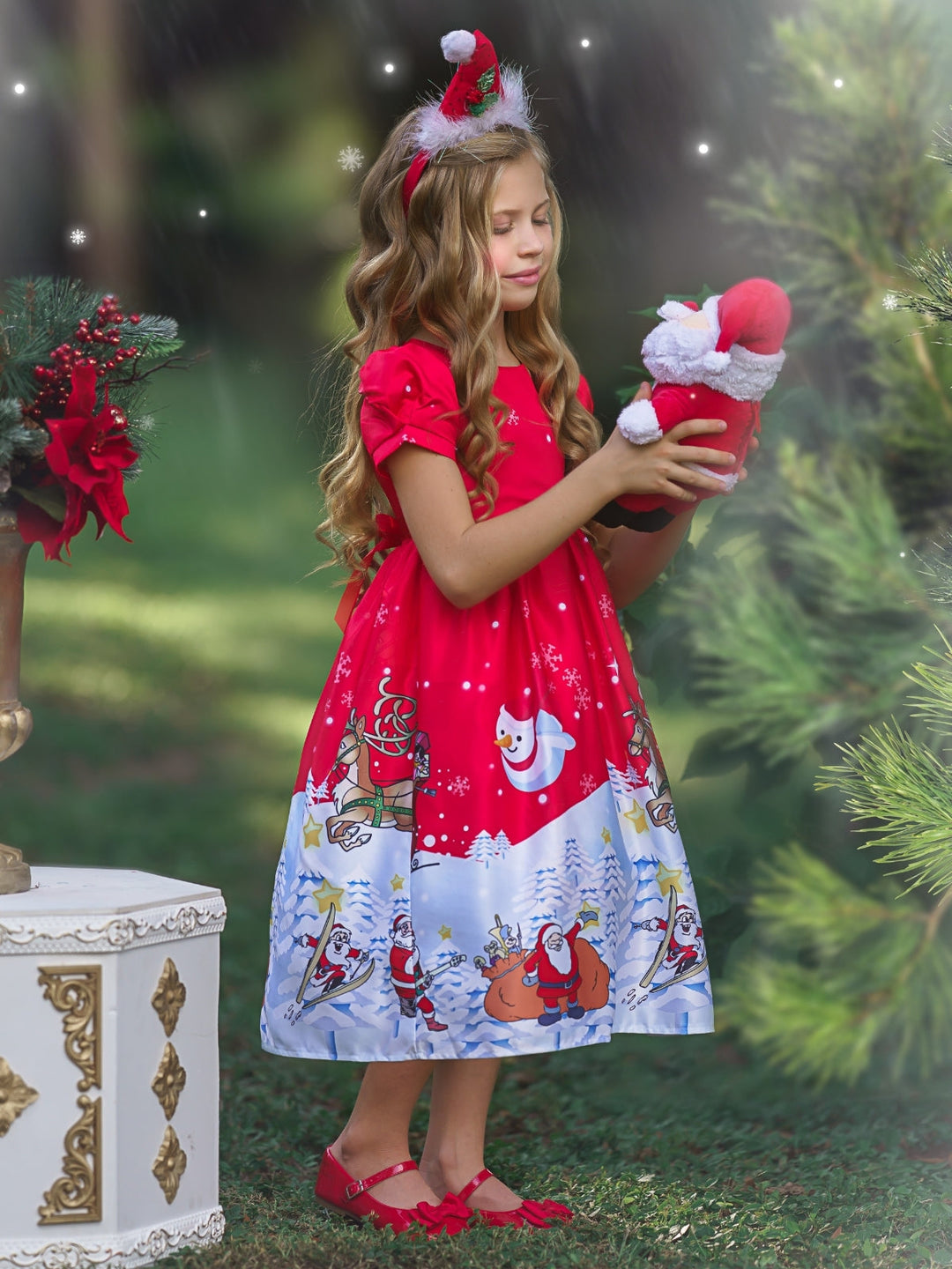 Girls Winter Formal Dress | Christmas Print Special Occasion Dress 