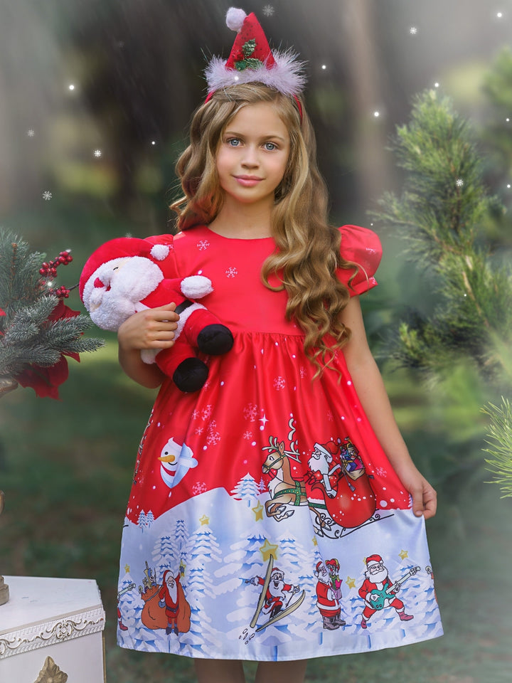 Girls Winter Formal Dress | Christmas Print Special Occasion Dress 