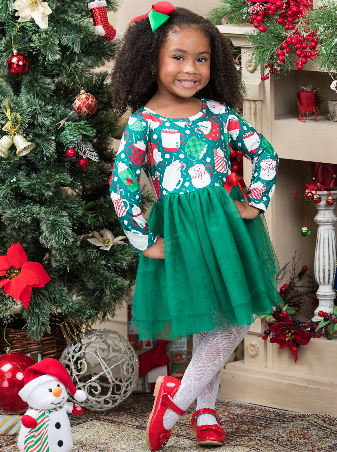 Cute Winter Dresses | Girls Hot Cocoa Holiday Mugs Tutu Dress 