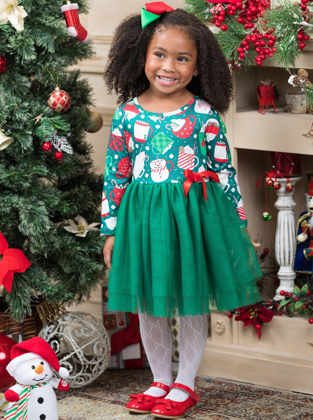 Cute Winter Dresses | Girls Hot Cocoa Holiday Mugs Tutu Dress 