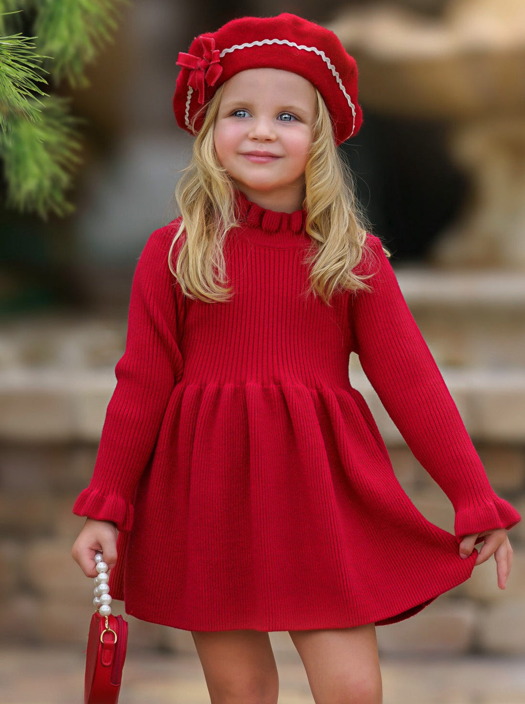 red winter dresses Mia Belle Girls Red Ruffle Knit Sweater Dress