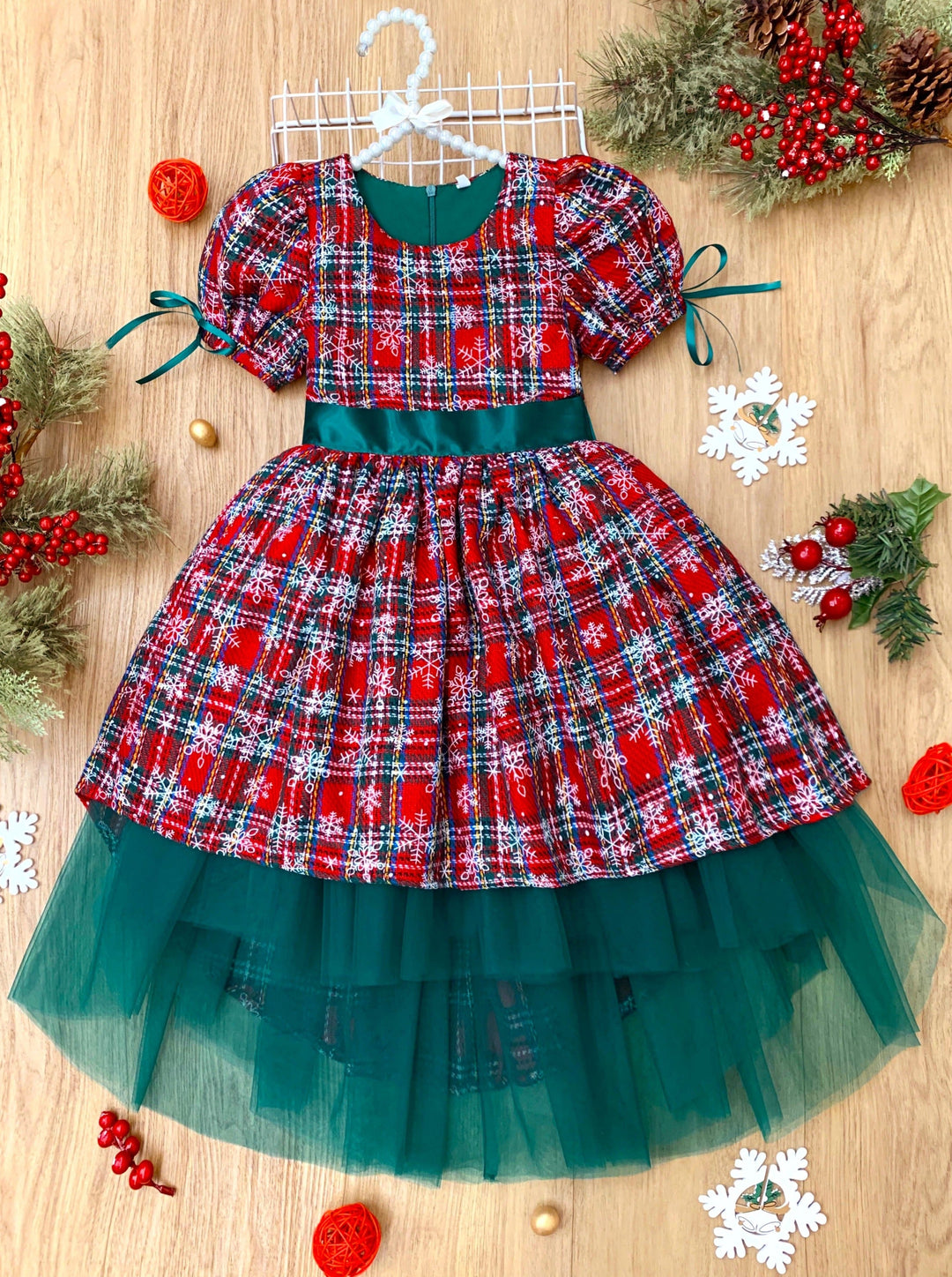 Snowflake Magic Plaid Christmas Dress – Mia Belle Girls Snowflake Magic Plaid Christmas Dress – Mia Belle Girls