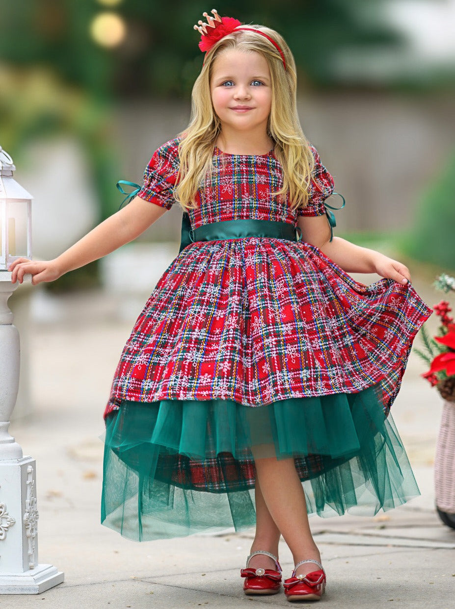 Snowflake Magic Plaid Christmas Dress Mia Belle Girls Snowflake Magic Plaid Christmas Dress Mia Belle Girls